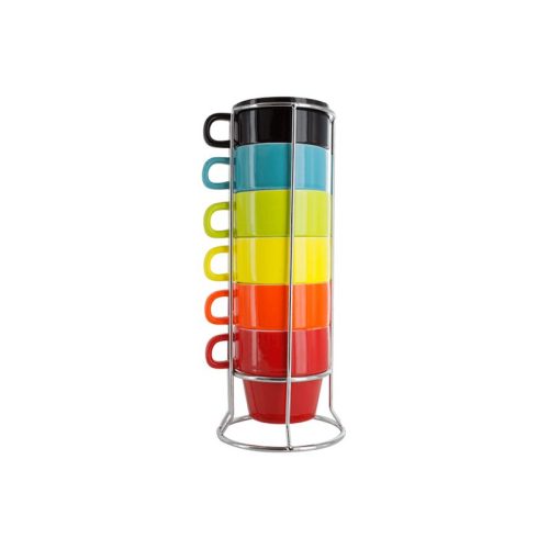 Tazas de café de colores apilables de pylones en torre de acero inoxidable