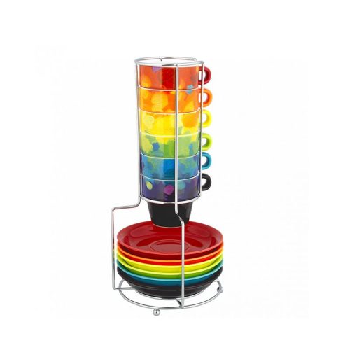 Tazas de café de colores apilables Paleta de Pintor con plato de pylones en torre de acero inoxidable 1