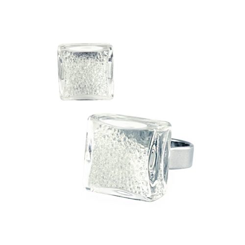 anillo Cuadrado mini bolas bolitas cristal transparente Pylones